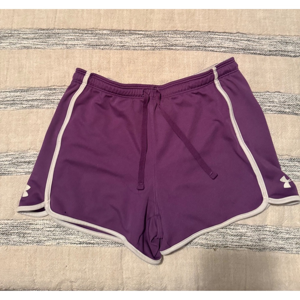 Under Armour Womens Purple Running Shorts White Trim Drawstring Size Small
